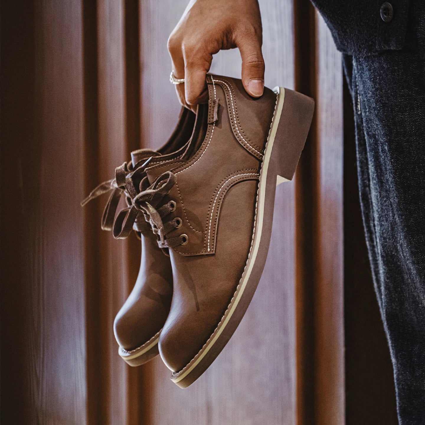 Maden Men's Vintage Split Leather Dress Shoes Classic Low-top Work Boots Round-toed Shoes for Spring Fall Smart Casual Shoes