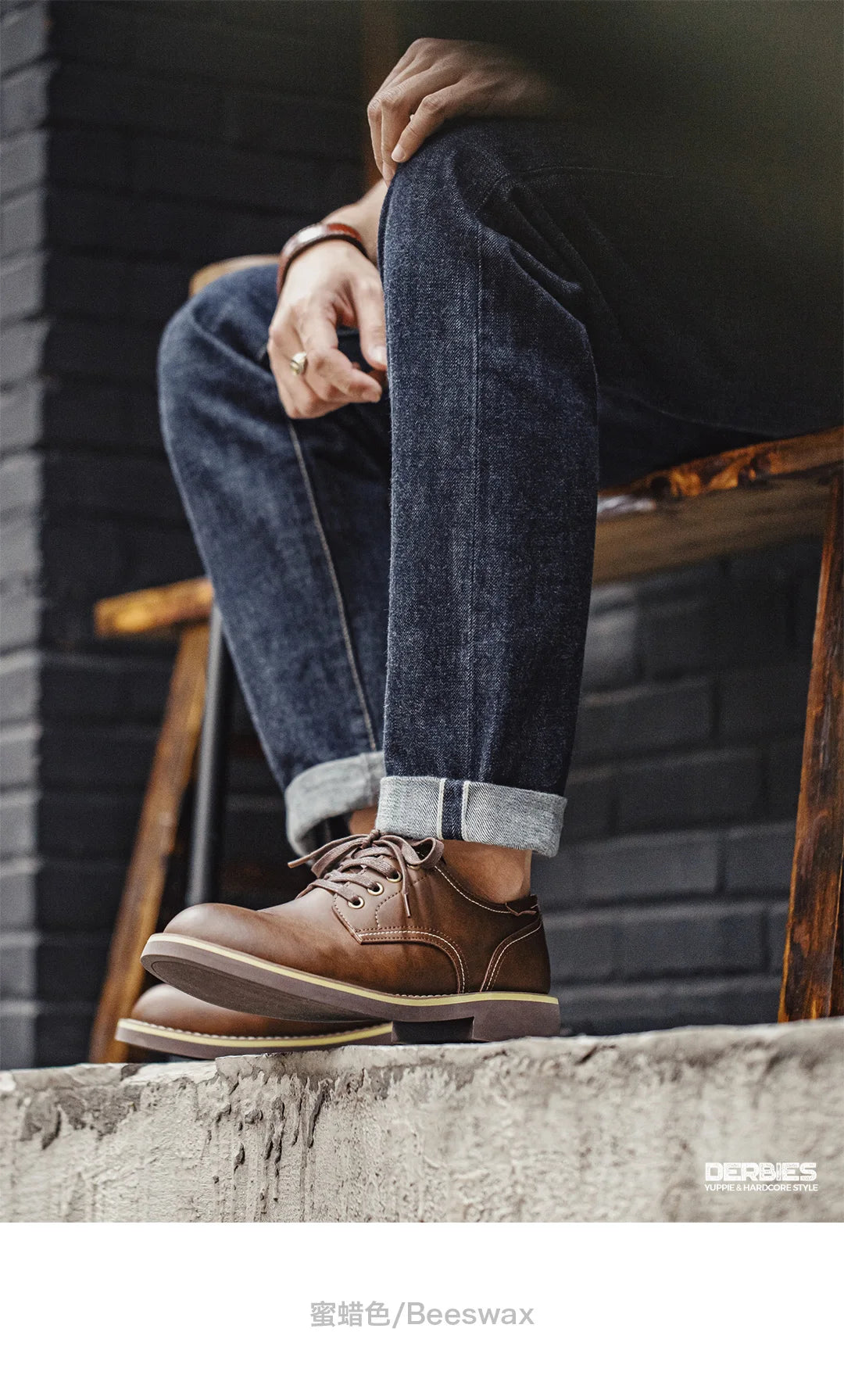 Maden Men's Vintage Split Leather Dress Shoes Classic Low-top Work Boots Round-toed Shoes for Spring Fall Smart Casual Shoes