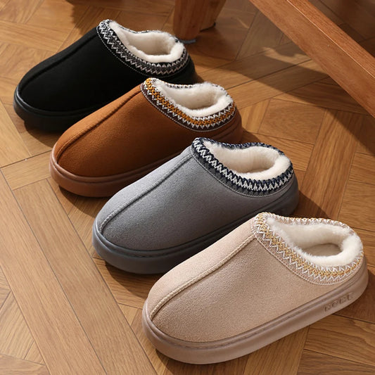 2026 New Fashion Fluffy Platform Slippers for men Winter Plush Warm Cotton Non Slip Home Slippers Unisex Comfort