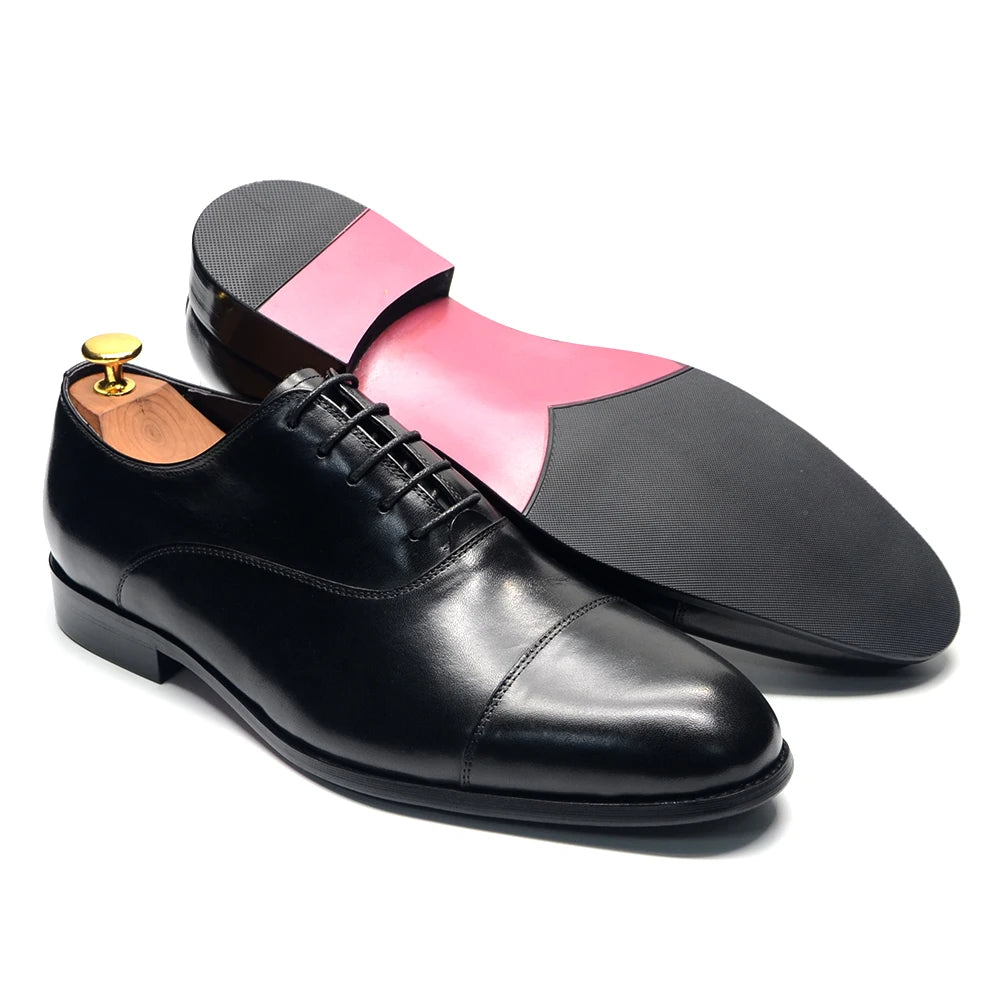 Luxury Genuine Leather Mens Business Dress Shoes Black Cap Toe Lace-Up Oxfords Company Office Wedding Party Formal Shoes for Men