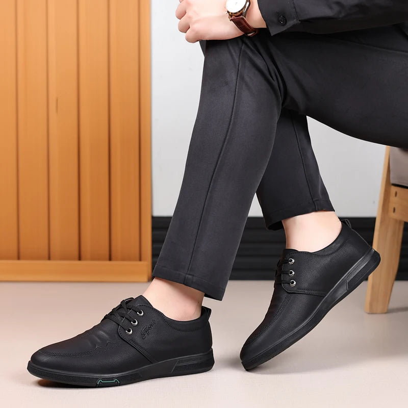 Men's Genuine Cow Leather Shoes Business Casual Shoes With Triple-Stitched Soles For Middle-Aged And Elderly Men 2025