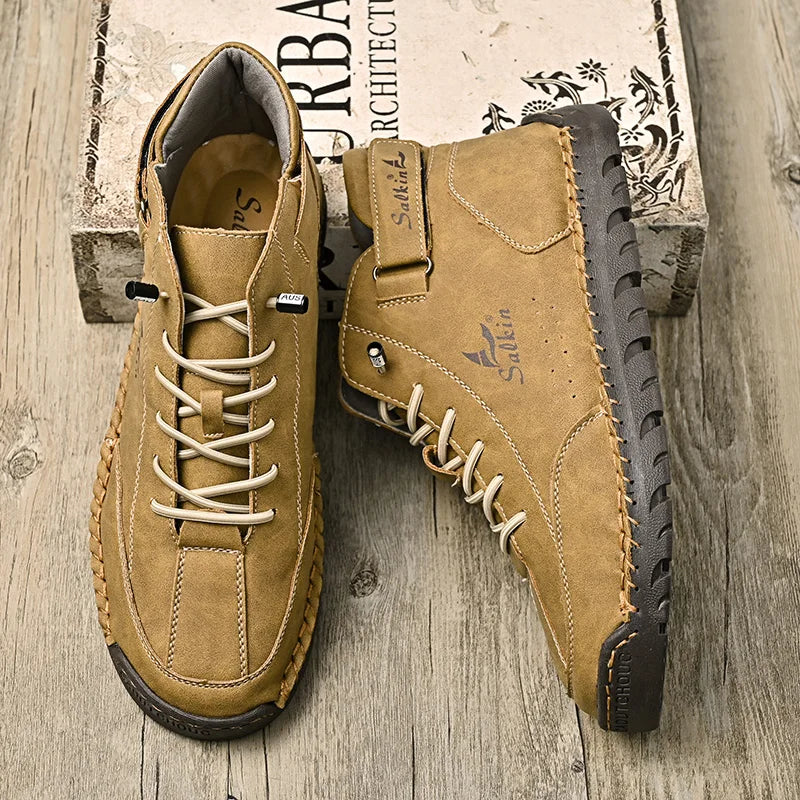 Handmade Leather Men's Boots Breathable Booties Casual Leather Shoes Man Outdoor Design Sneakers For Men Ankle Boots Boats