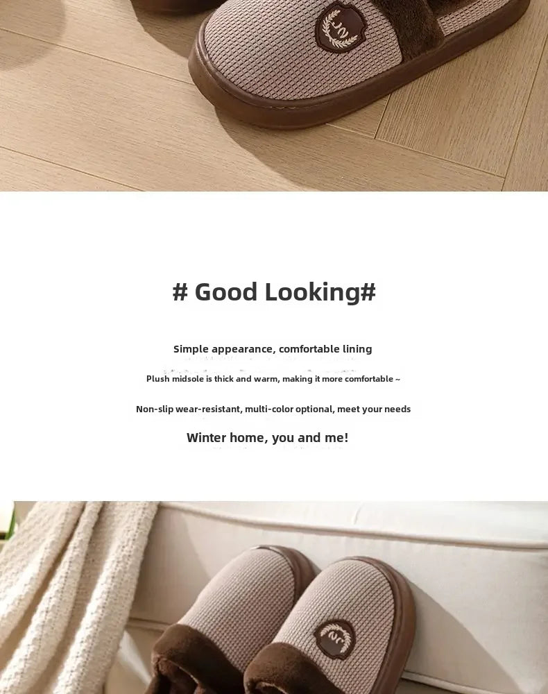 2023 New Winter Fleece-lined Cotton Slippers For Men Women Home Use Non-slip Thick Bottom Indoor Outdoor Wear Couples Warm
